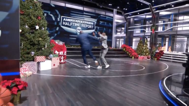 WATCH: Shaquille O'Neal was Pounced into a Christmas Tree by Kenny Smith on Inside The NBA