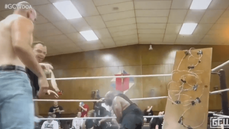 GCW match stopped after light tube stabbing spot goes horribly wrong