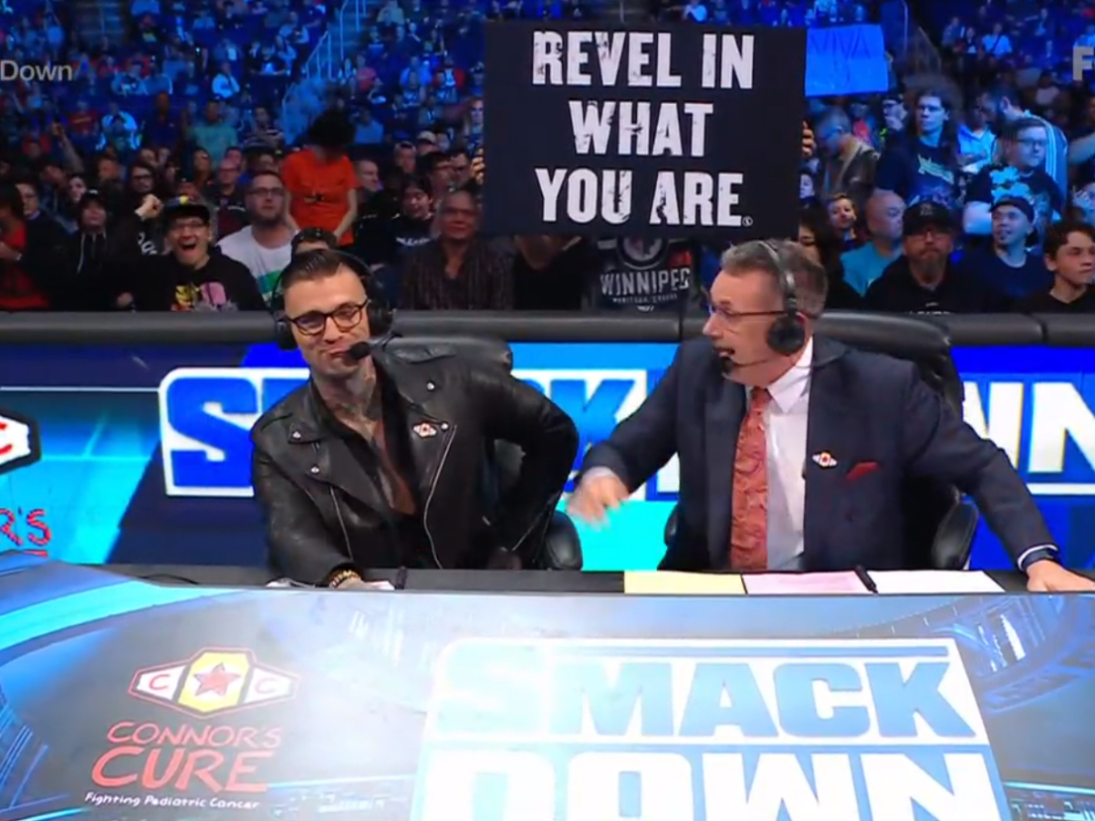 Revel In What You Are sign shown during WWE SmackDown - Wrestling