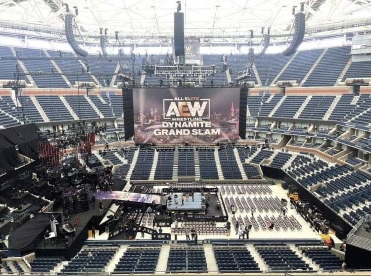 A closer look at the stage setup at Arthur Ashe Stadium for AEW