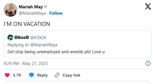 Mariah May Addresses AEW Absence, Says She’s Just on Vacation