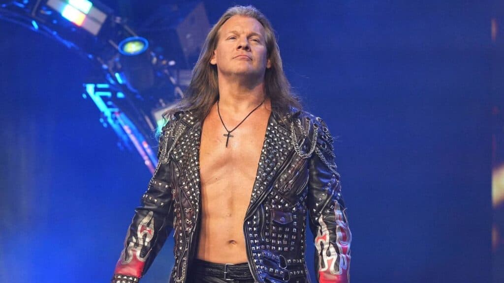 Chris Jericho makes his entrance in a studded leather jacket
