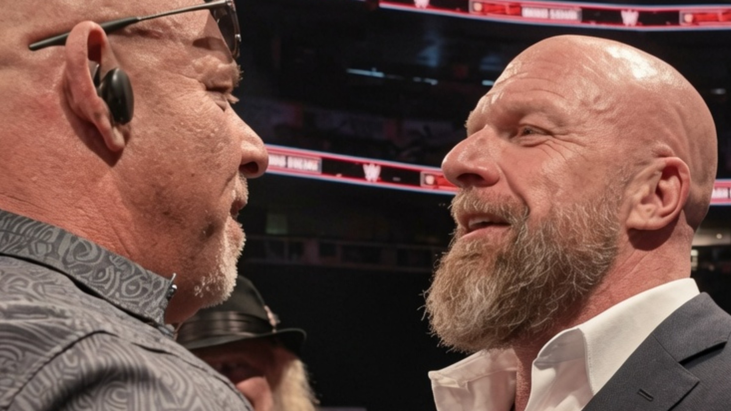 Goldberg is cutting promos for Triple H while the world watches