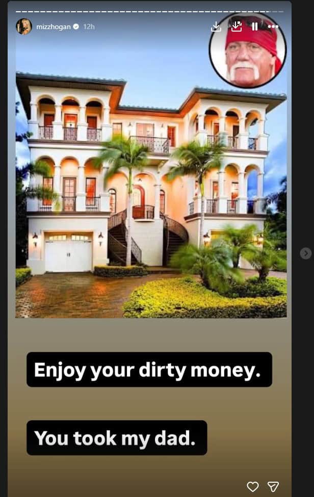Brooke Hogan's Instagram story about the sale of Hulk Hogan's Clearwater home